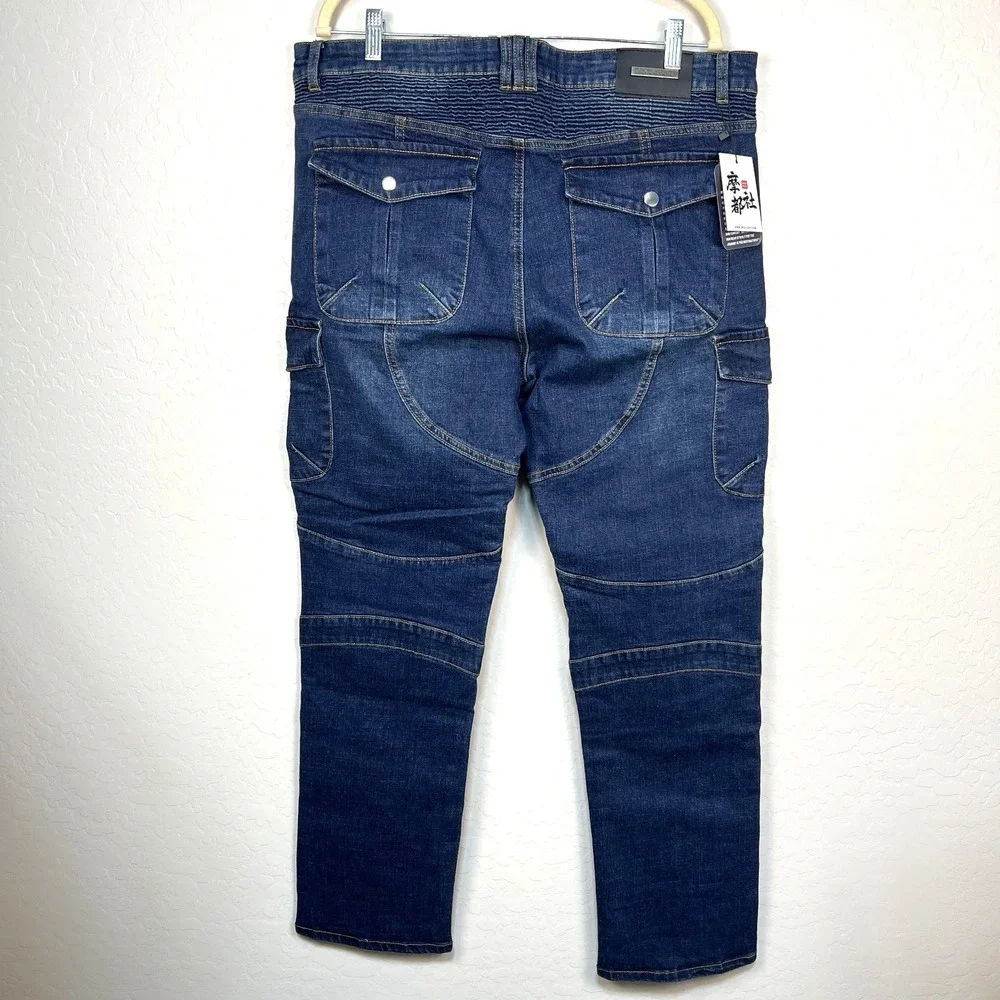 VOLERO Denim‎ Motorcycle Jeans Mens 38/31 EU 2XL Med Wash Deep Knee Pockets Moto